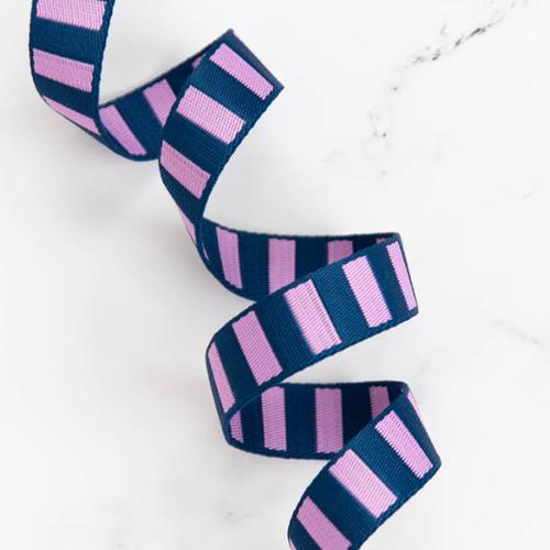 1" Bold Stripe Webbing in Navy/Peony by Stitch Supply Co