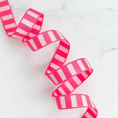 1" Bold Stripe Webbing in Neon Pink/Off White by Stitch Supply Co