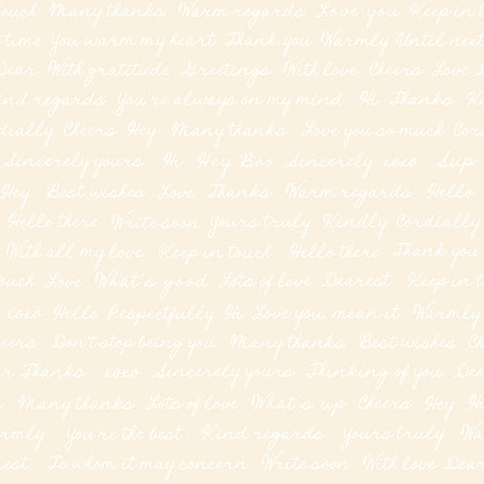Salutations "Hello Goodbye" in Natural by Ruby Star Society Fabric