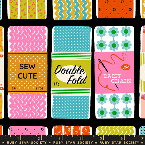 Pre Order 1 800 Notion "Sew Cute" in Soft Black by Ruby Star Society Fabric