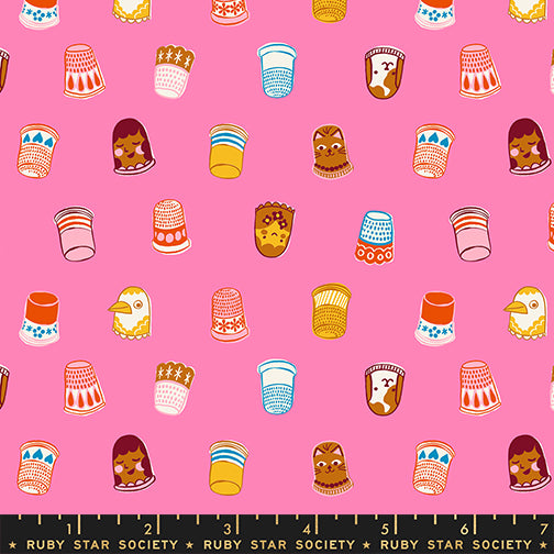 Pre Order 1 800 Notion "Thimbles" in Flamingo by Ruby Star Society Fabric
