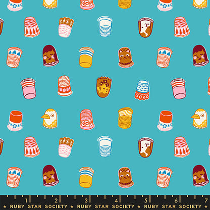 Pre Order 1 800 Notion "Thimbles" in Turquoise by Ruby Star Society Fabric