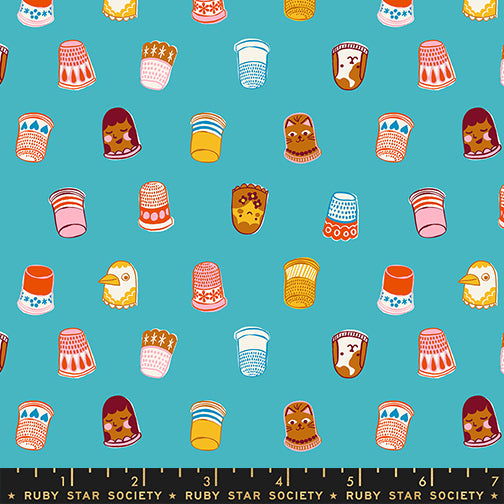 Pre Order 1 800 Notion "Thimbles" in Turquoise by Ruby Star Society Fabric
