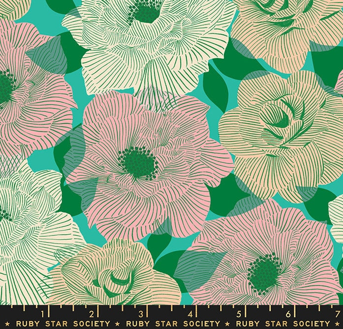 Camellia Parlor Flowers ( Tropic ) Ruby Star Society Fabric
