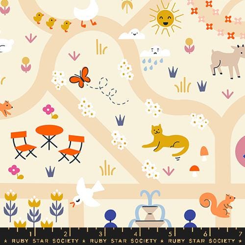 Woodland Park "Garden Map" in Parchment by Ruby Star Society Fabric