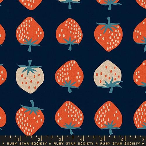 Strawberry Canvas in Navy by Ruby Star Society Fabric