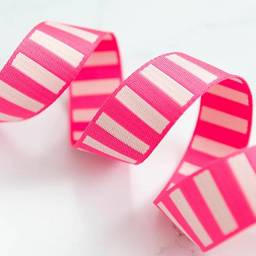 1.5" Bold Stripe Webbing in Neon Pink/Off White by Stitch Supply Co
