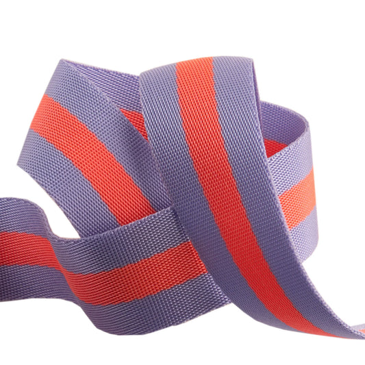 1.5" Nylon Webbing in Lavender with Neon Peach by Tula Pink